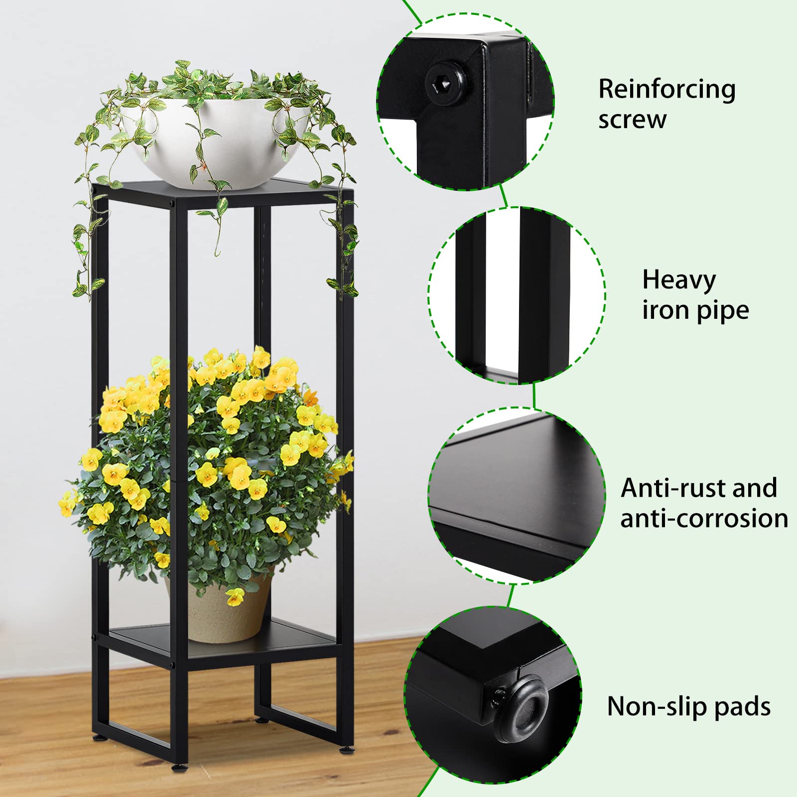 AMOOSON black metal plant stand complements décor while supporting medium pots