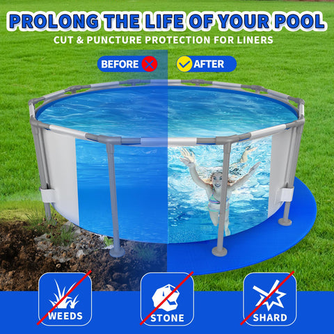 Amortherapie easy-trim pad fits standard 18 ft round pools quickly.