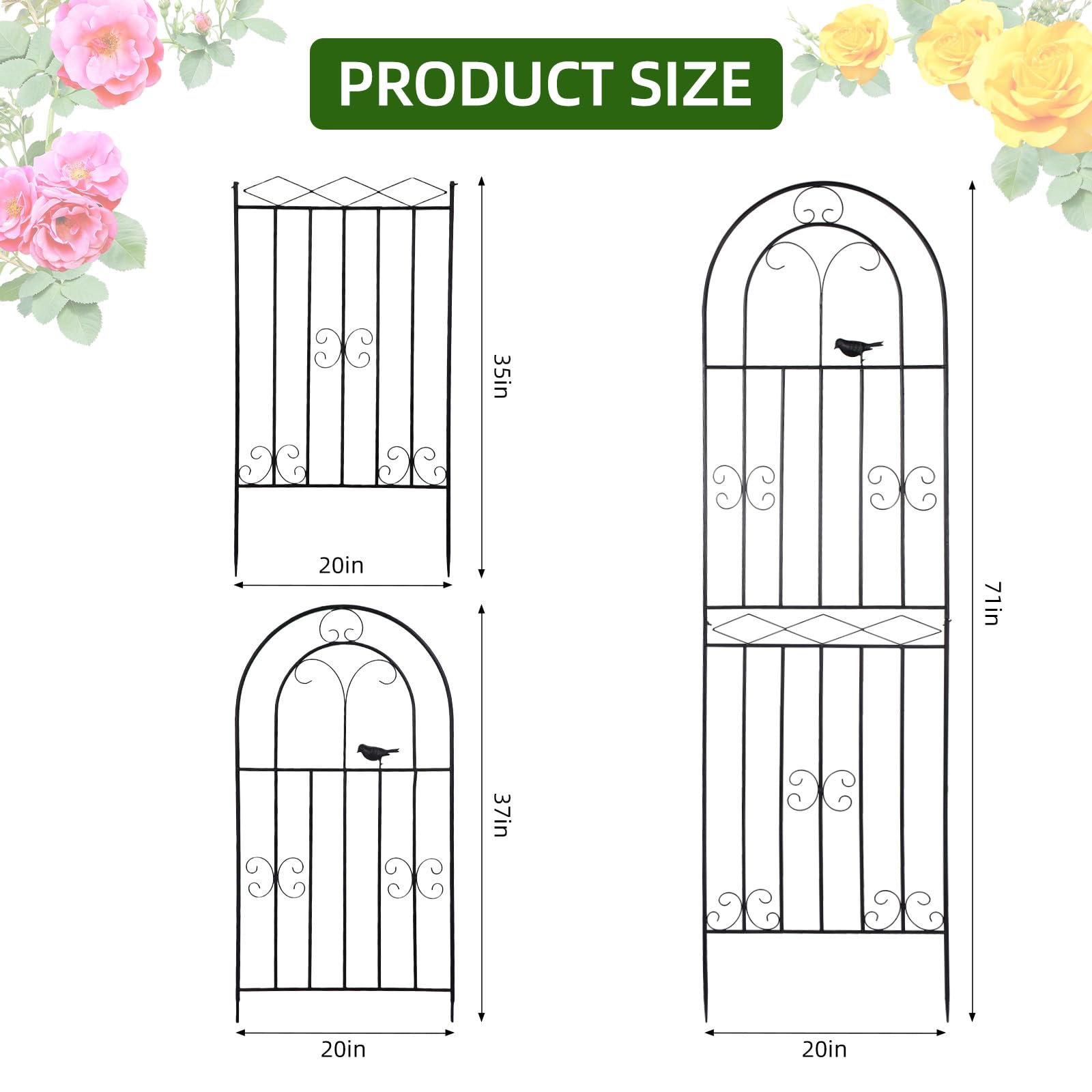 Amoskey garden trellis supports roses and vegetables with durable, weather-ready iron construction.
