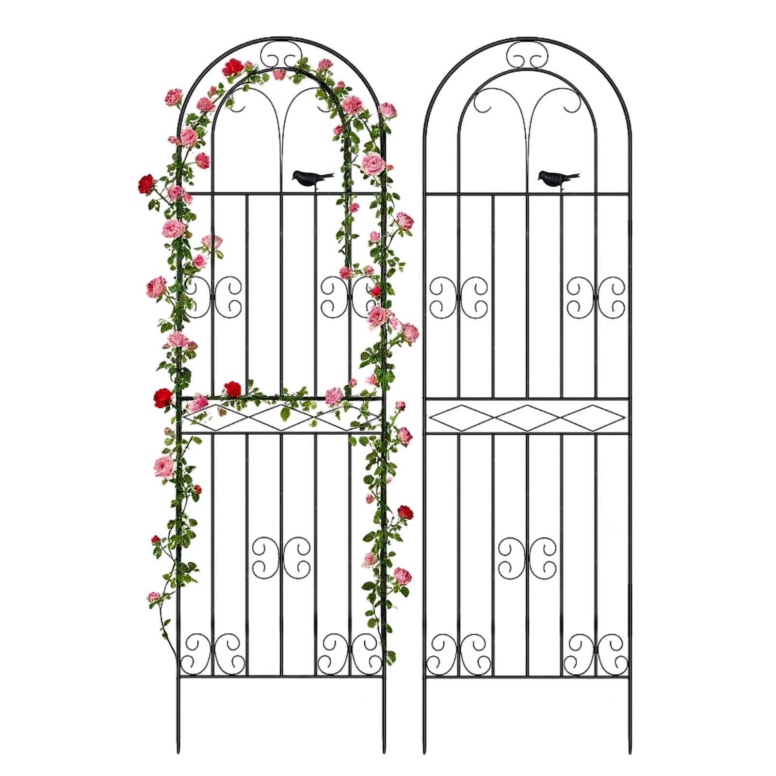 Amoskey iron trellis 71x20in provides sturdy vertical support for climbing plants.