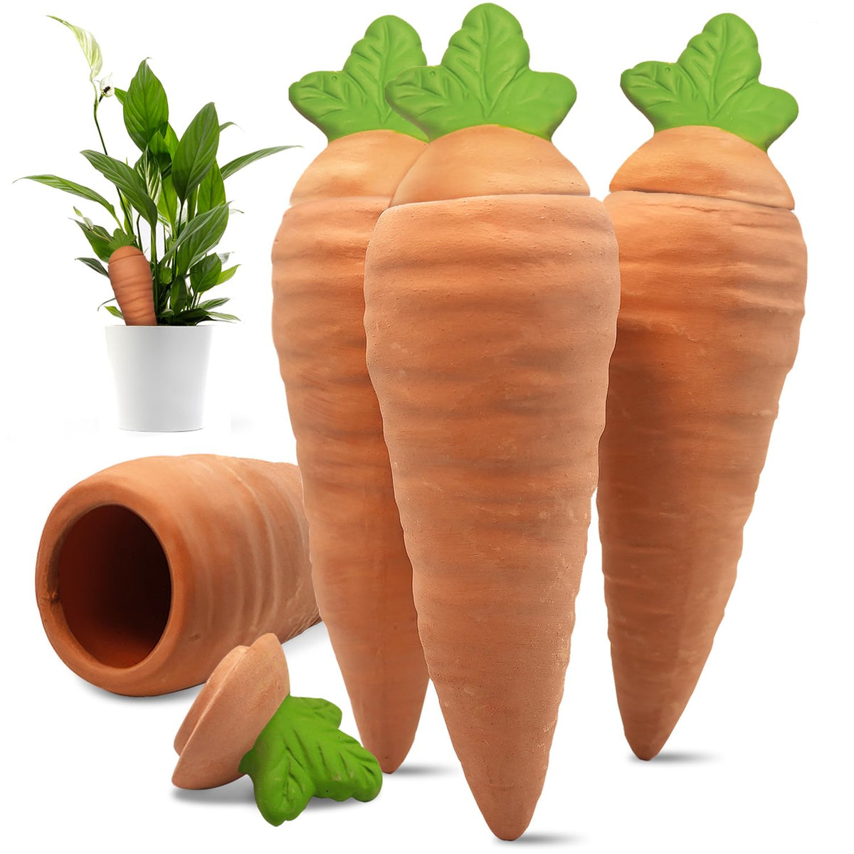 Amoyls carrot design terracotta watering spike for houseplants, steady hydration