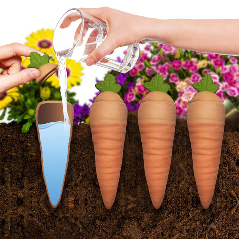 Amoyls carrot design spikes deliver water to roots to reduce surface weed growth