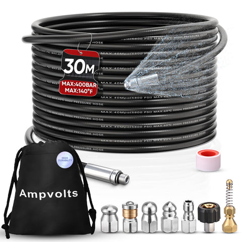 Ampvolts 100ft drain cleaning hose offering long reach for deep blockages