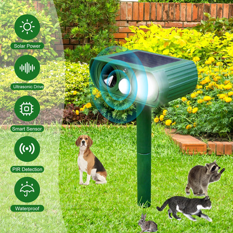 Amsqto yard guard deters raccoons, deer, foxes, and more.