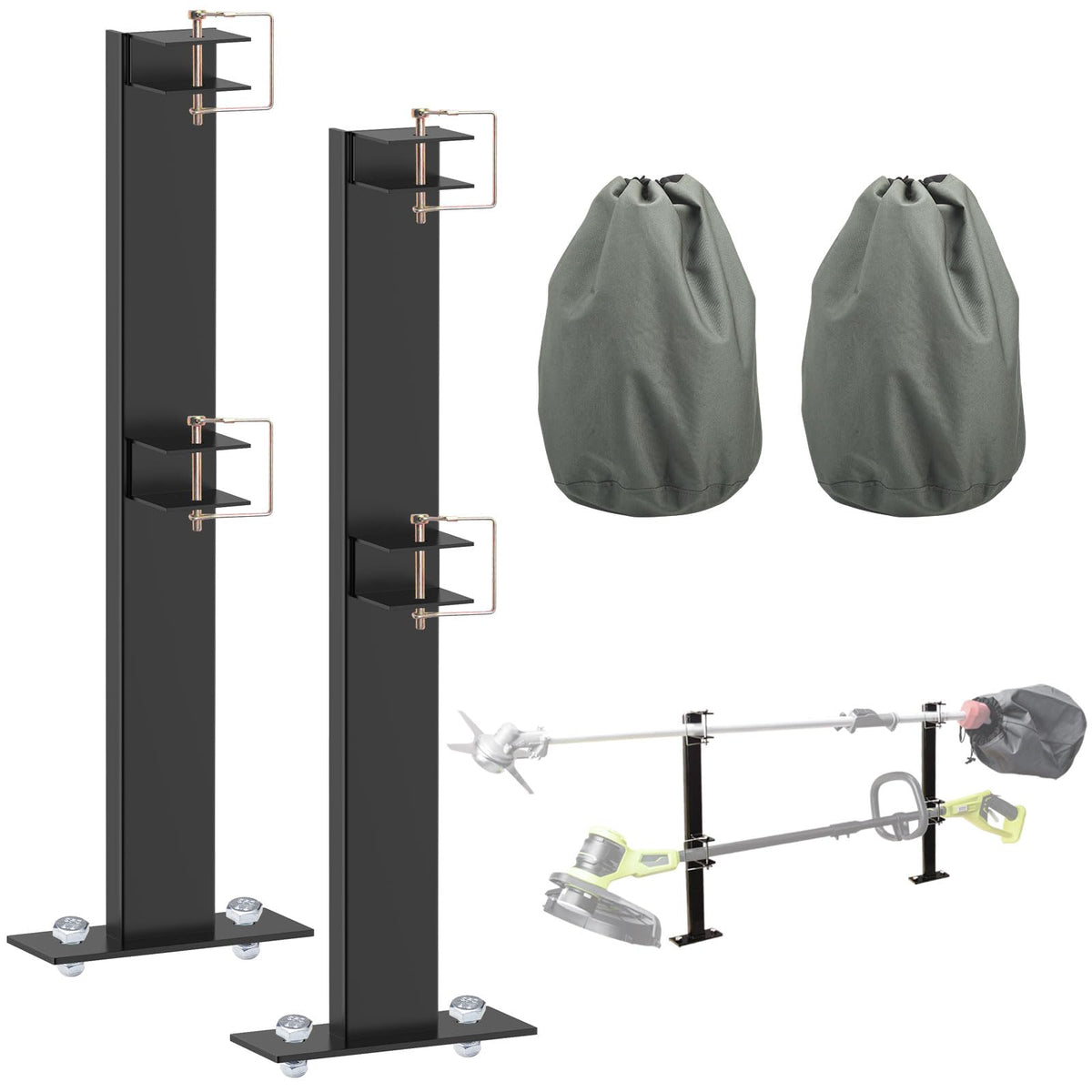 AMTHKNO 2-place weeder trimmer rack mounted on trailer keeps tools organized