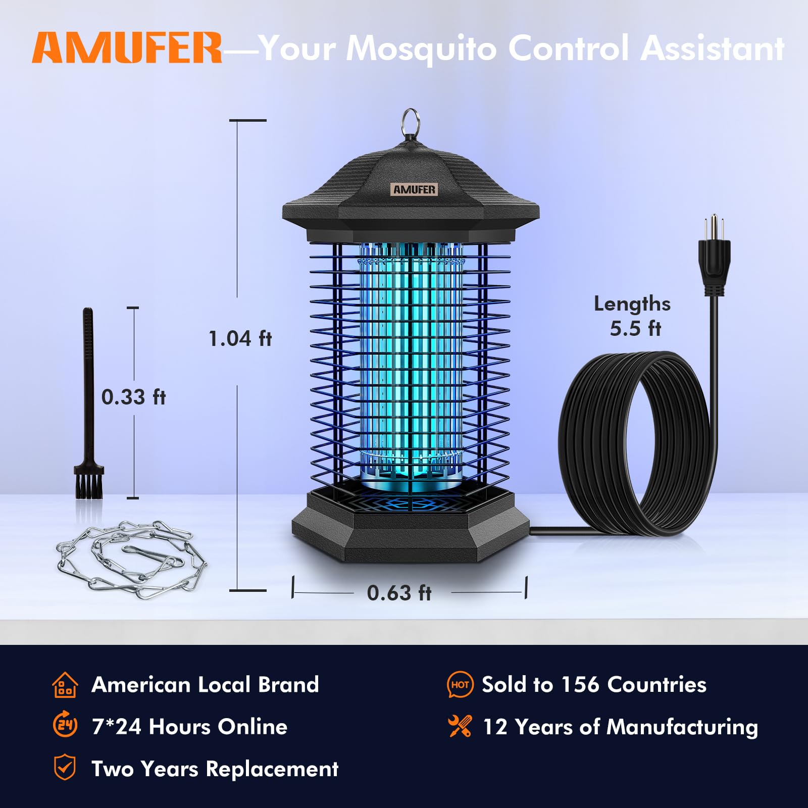 AMUFER Bug Zapper indoor-outdoor use shown near patio seating for versatile placement.