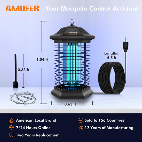 AMUFER Bug Zapper indoor-outdoor use shown near patio seating for versatile placement.