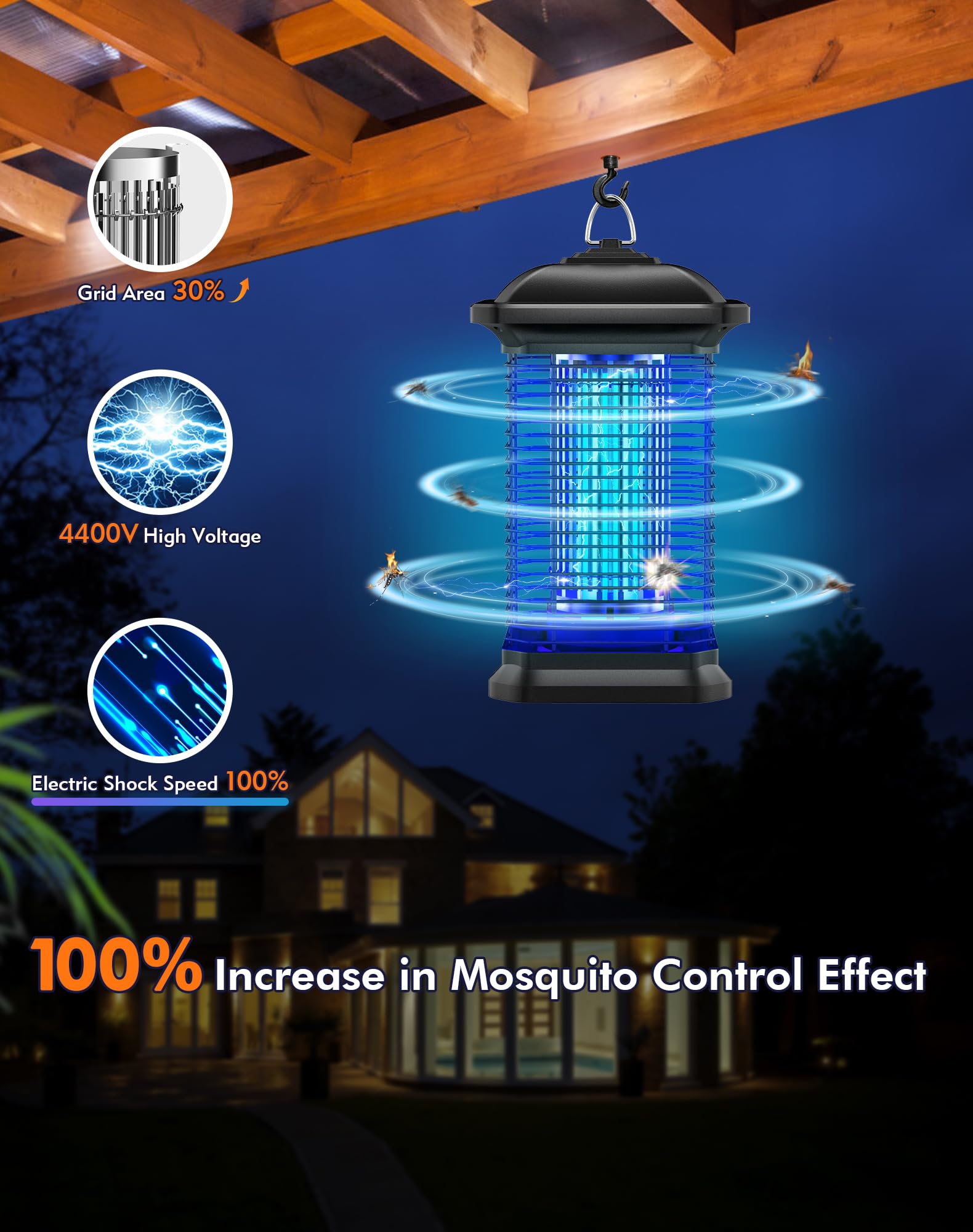 AMUFER Bug Zapper in use on patio at dusk attracts mosquitoes