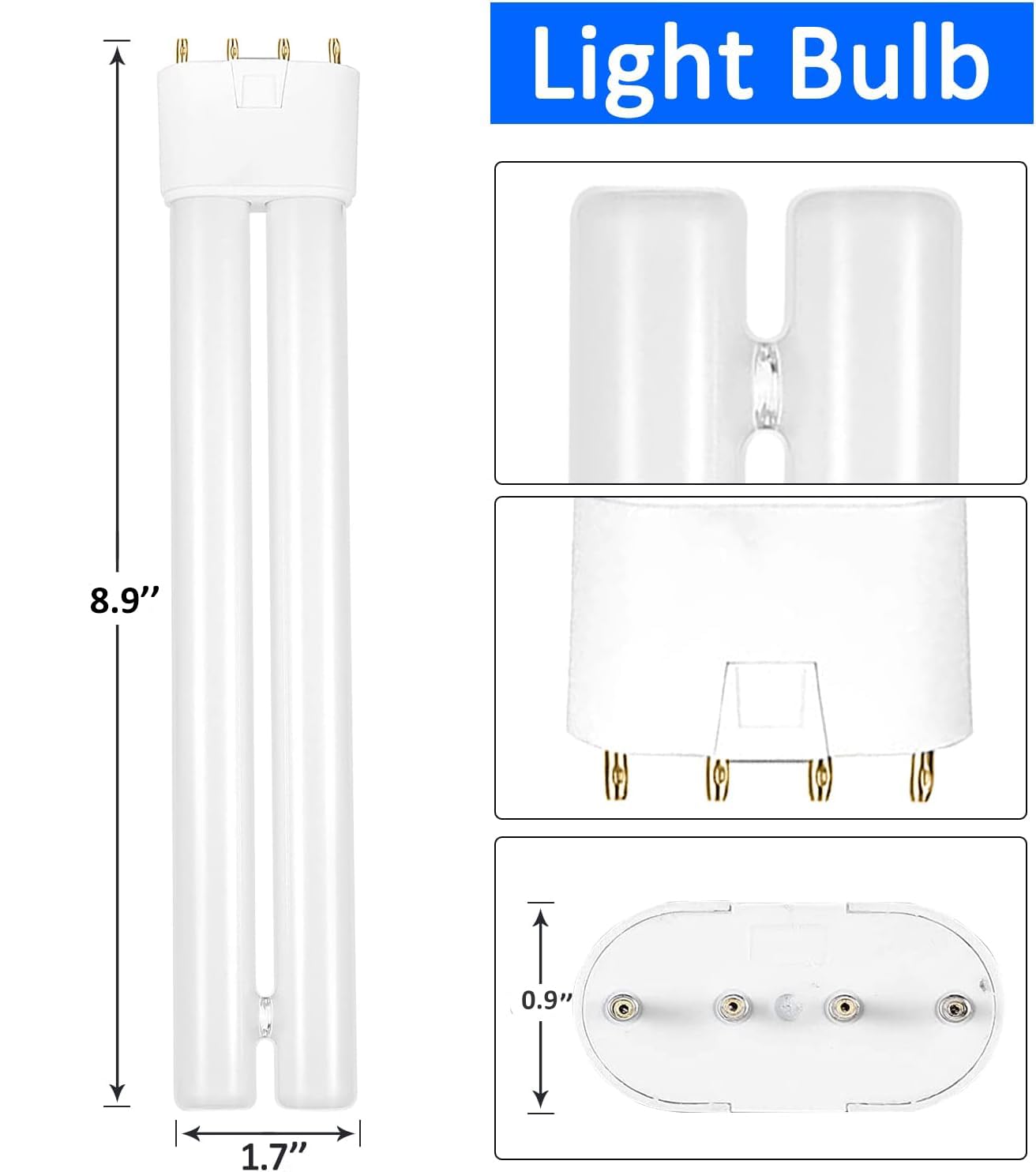 AMUFER H-shaped four-pin base bulb shown for easy replacement.