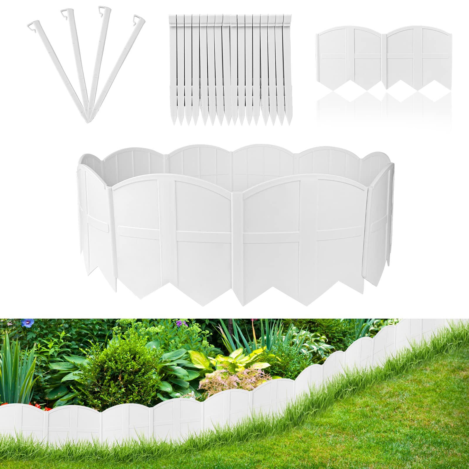 AMURS garden edging border white 20pc set defines lawn edges neatly.
