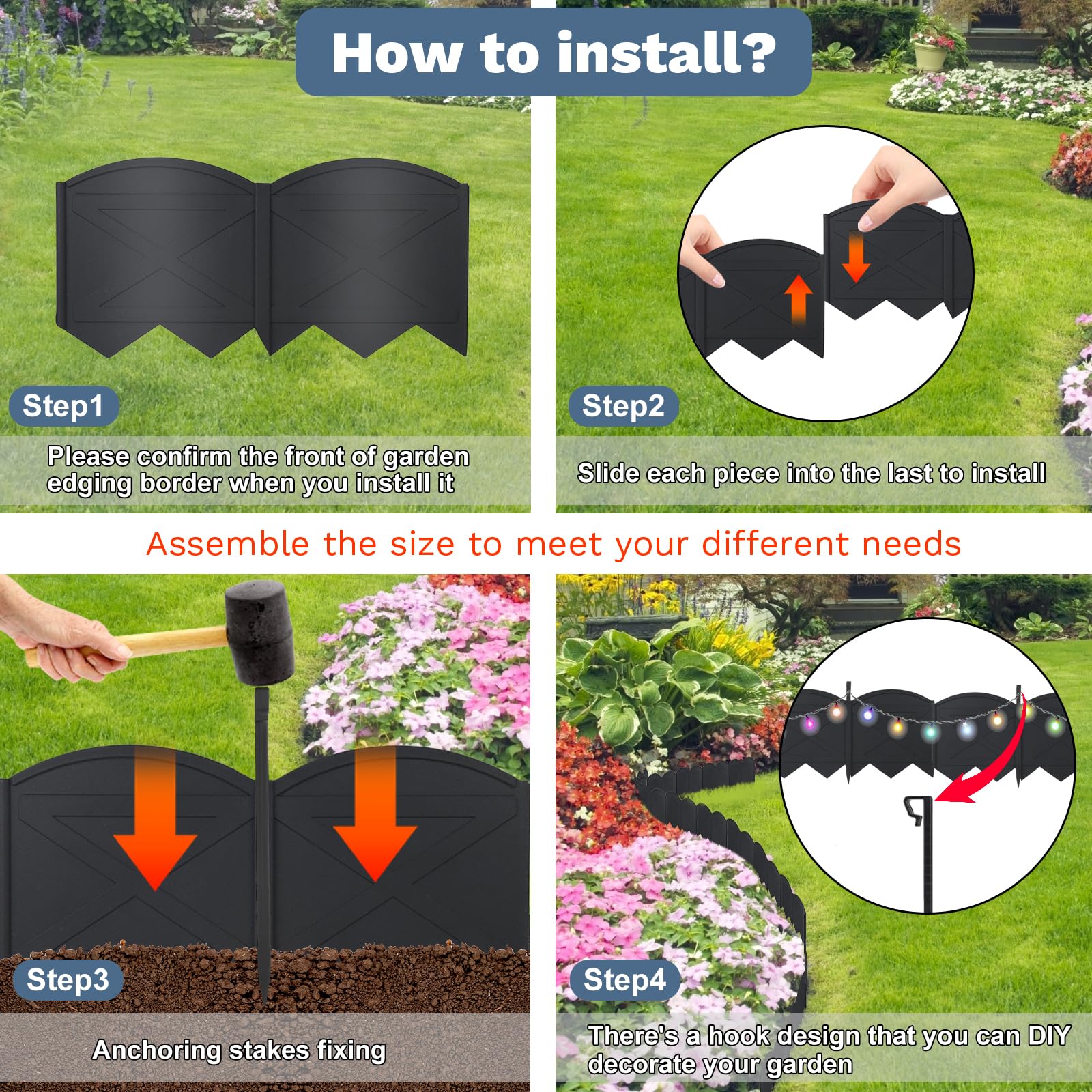 AMURS Garden Edging decorative hooks for lights and pots along borders