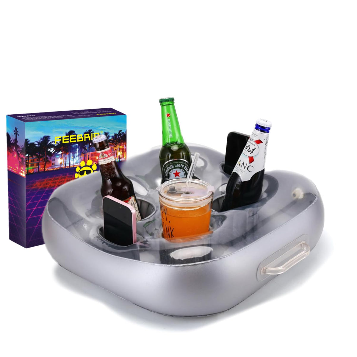 amusediy floating drink holder for hot tub with six holes in silver keeps drinks handy