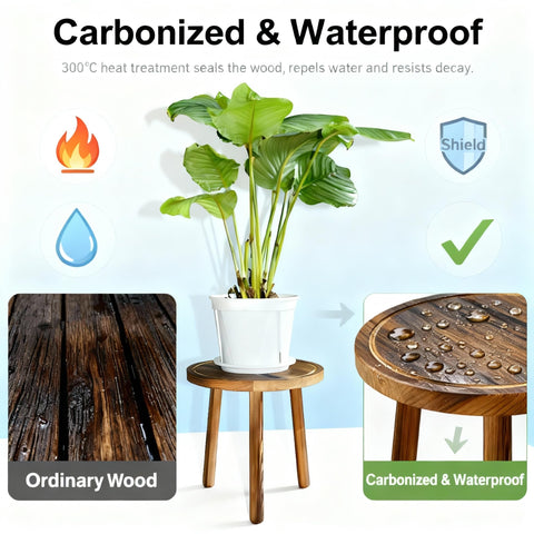 AMVAQKER wood stool plant display doubles as a decorative side table.