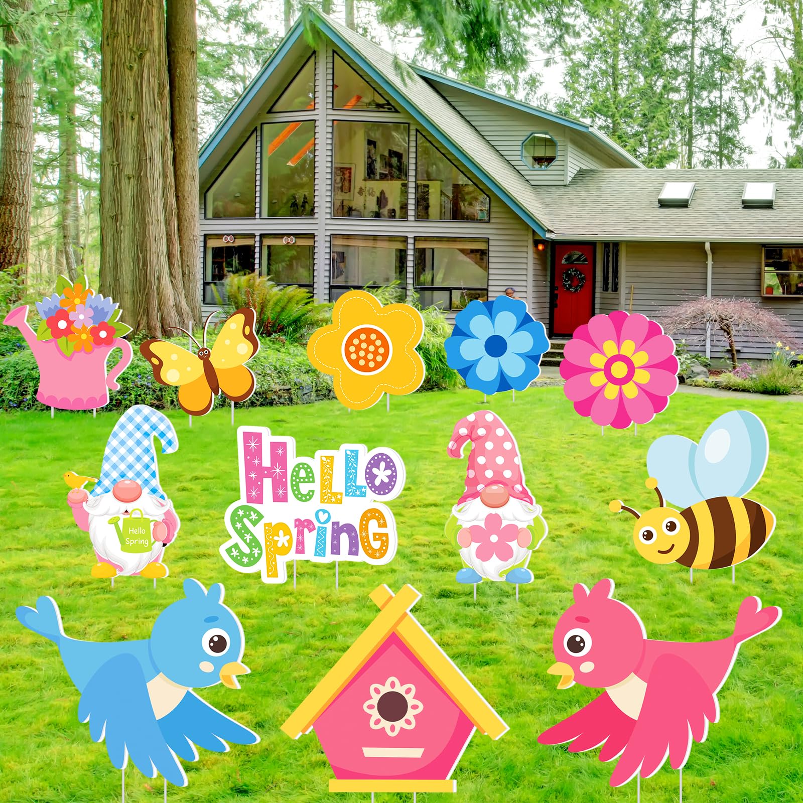Amyhill Hello Spring signs are 18x28 cm, sized for pathways.