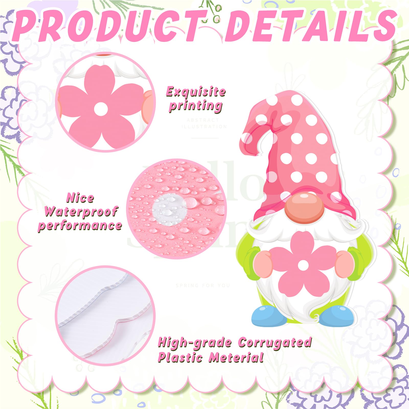 Amyhill Hello Spring gnome sign adds whimsical garden charm.