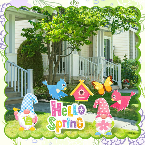 Amyhill Hello Spring signs measure 7x11 inches for clear visibility.