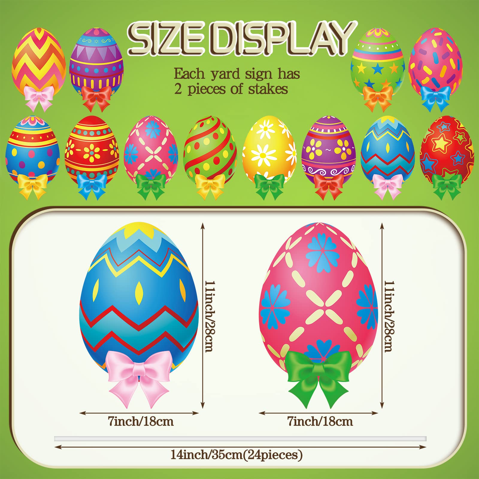 Amyhill bow-detail Easter egg sign enhances yard decor with decorative bows.