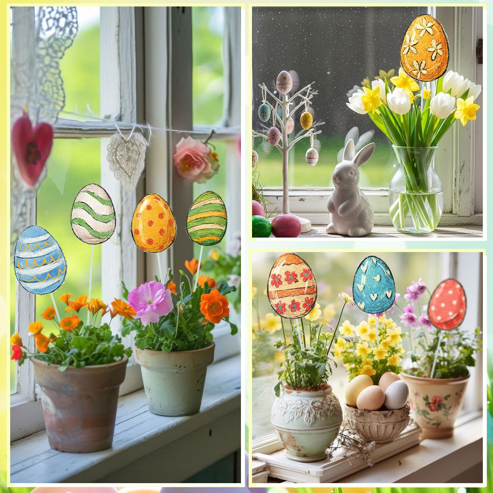 Amyhill Easter Egg Planter Stake waterproof plastic withstands spring weather.