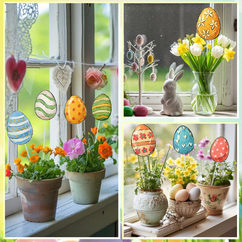 Amyhill Easter Egg Planter Stake waterproof plastic withstands spring weather.