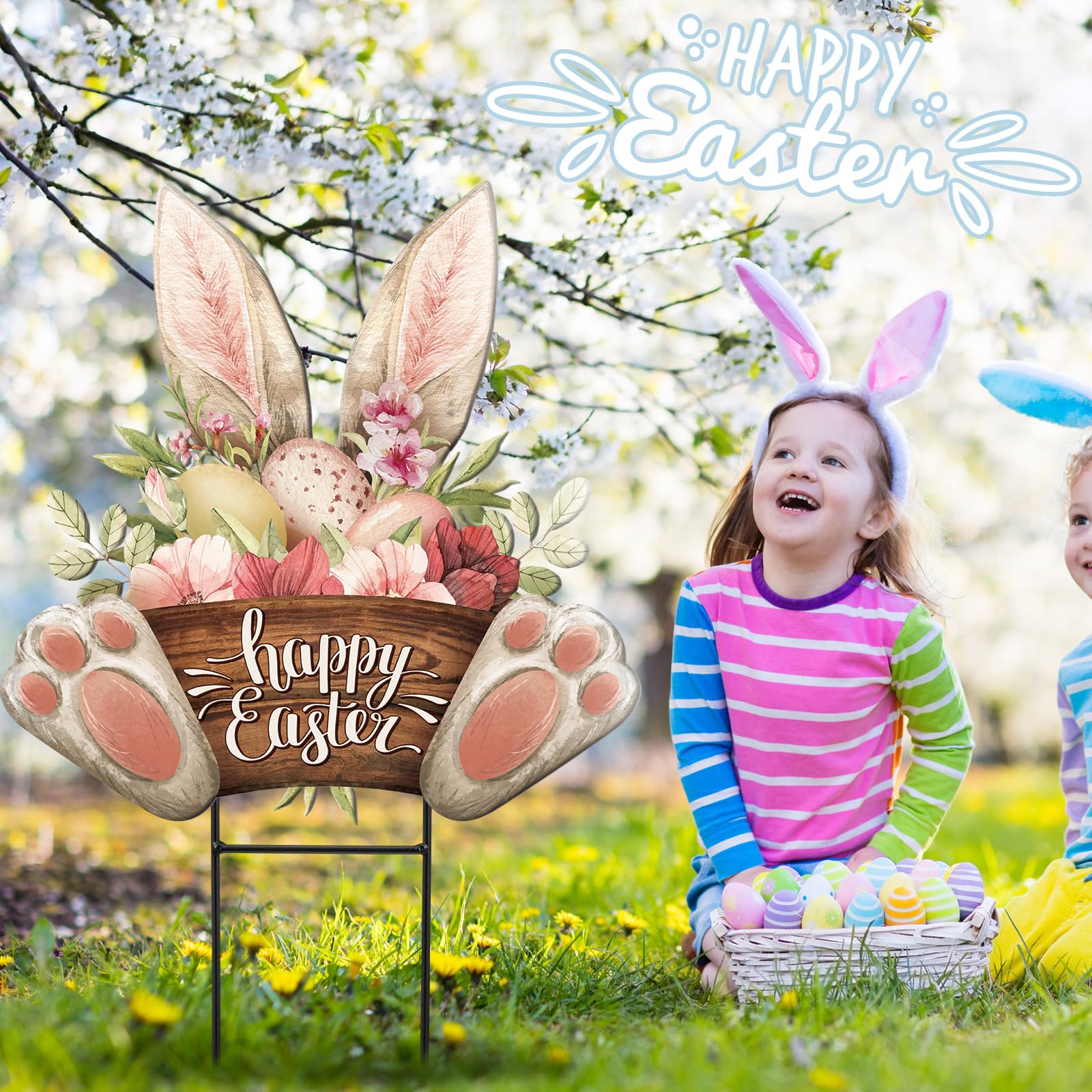 Amyhill easter garden stake easy to install in soil.