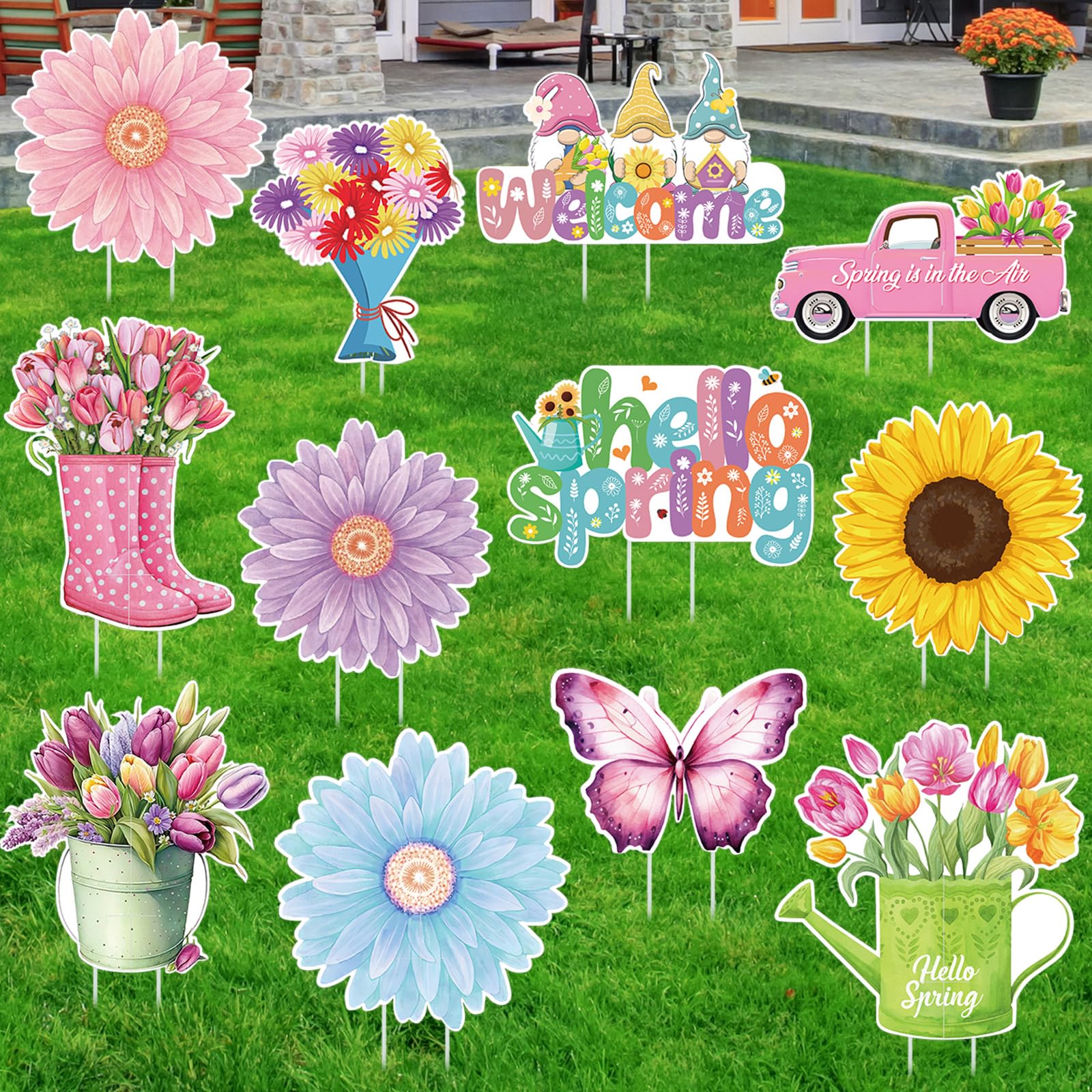 Amyhill Hello Spring butterfly yard sign for walkway display.