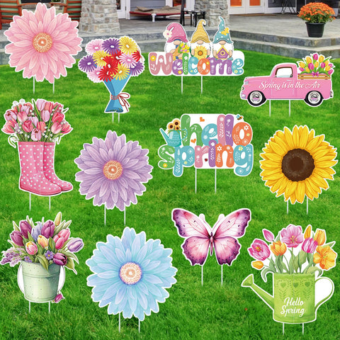 Amyhill Hello Spring butterfly yard sign for walkway display.