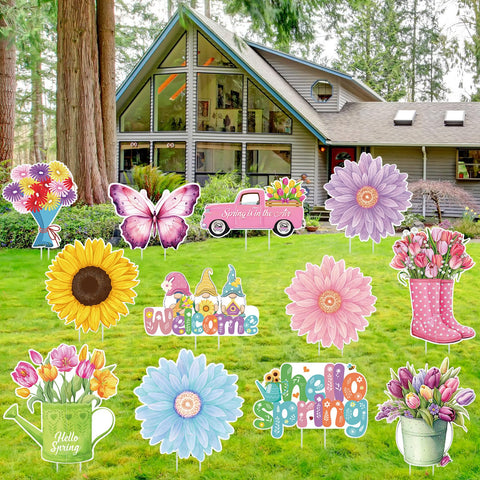 Amyhill Hello Spring yard sign with stakes for easy outdoor installation.