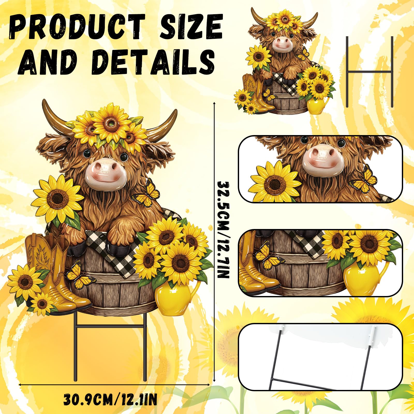 Amyhill metal garden stake Highland Cow with multicolor accents stands up to weather.