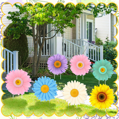 Amyhill multicolor daisy pattern yard sign enhances garden charm