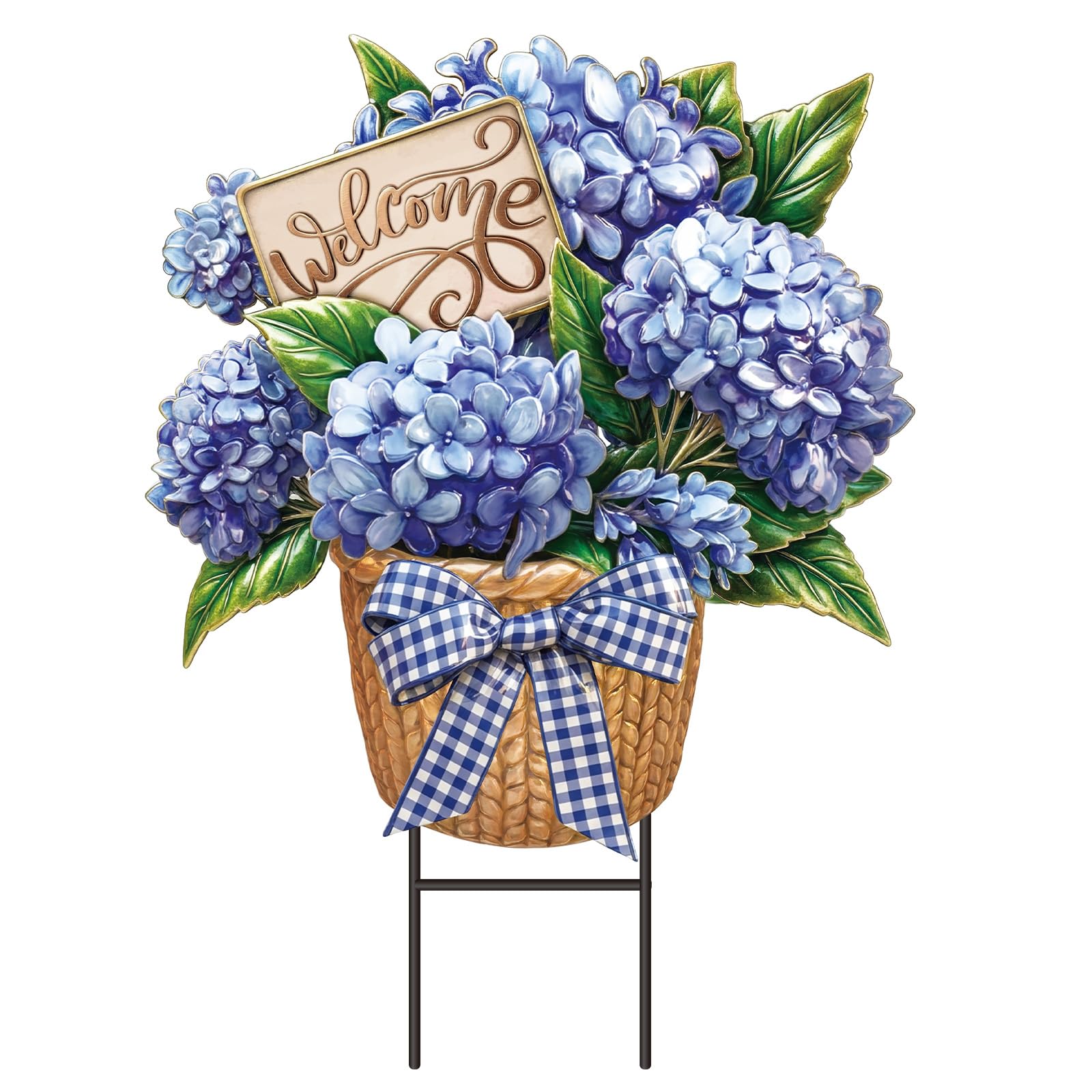Amyhill spring hydrangea garden stake brightens the lawn and welcomes guests.