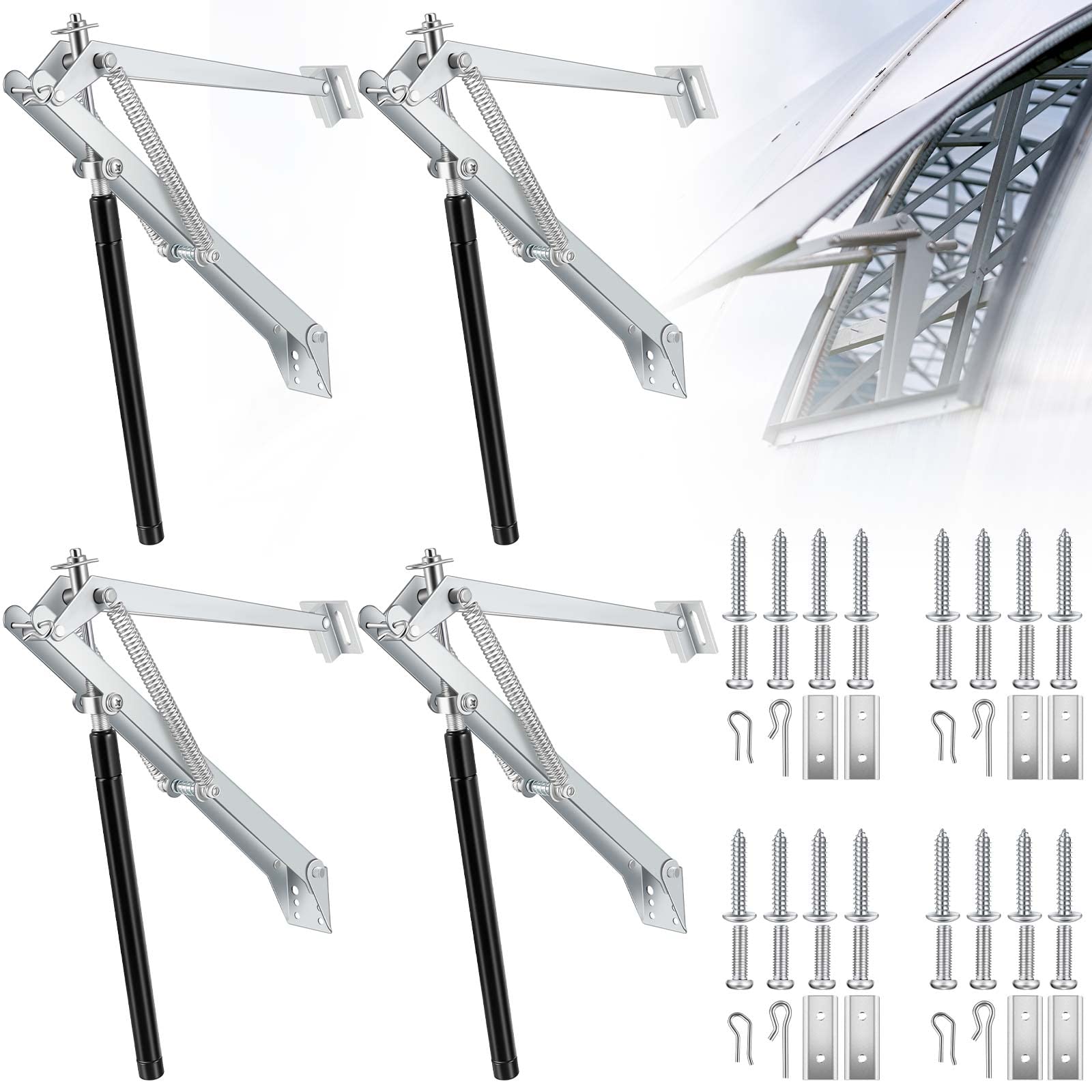 Amylove 4 Pcs automatic roof vent opener ready for greenhouse installation.