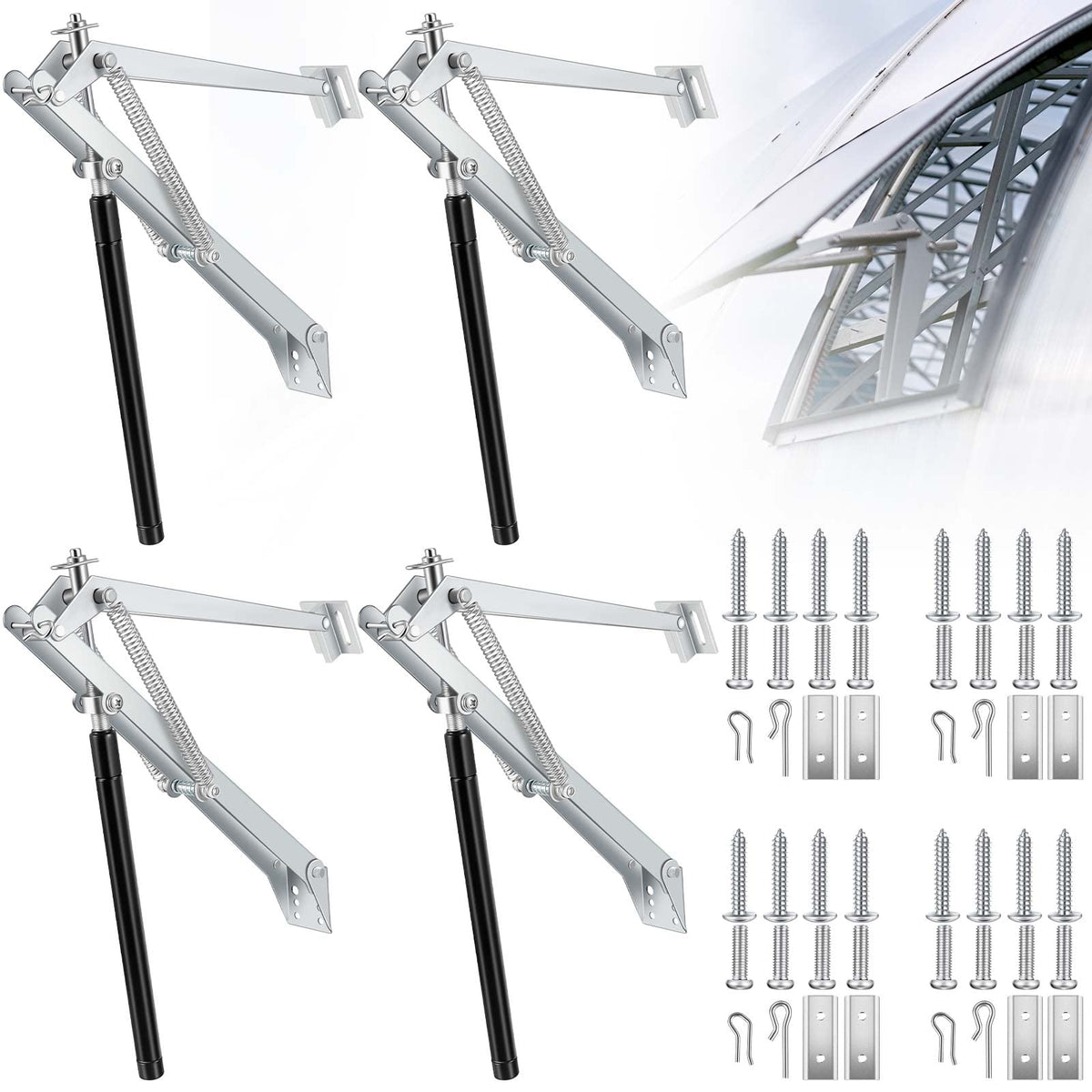 Amylove 4 Pcs automatic roof vent opener ready for greenhouse installation.