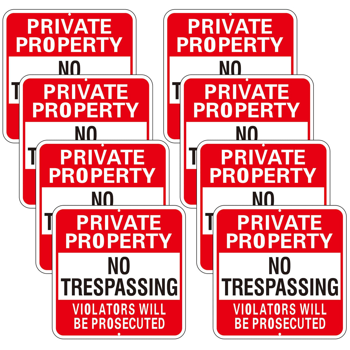 Amylove private property red no trespassing sign 12x12 inches visible from distance.