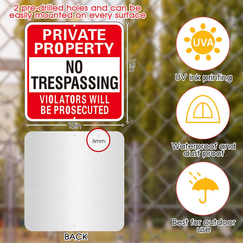 Amylove red no trespassing sign for fences; rustproof aluminum and outdoor durability.