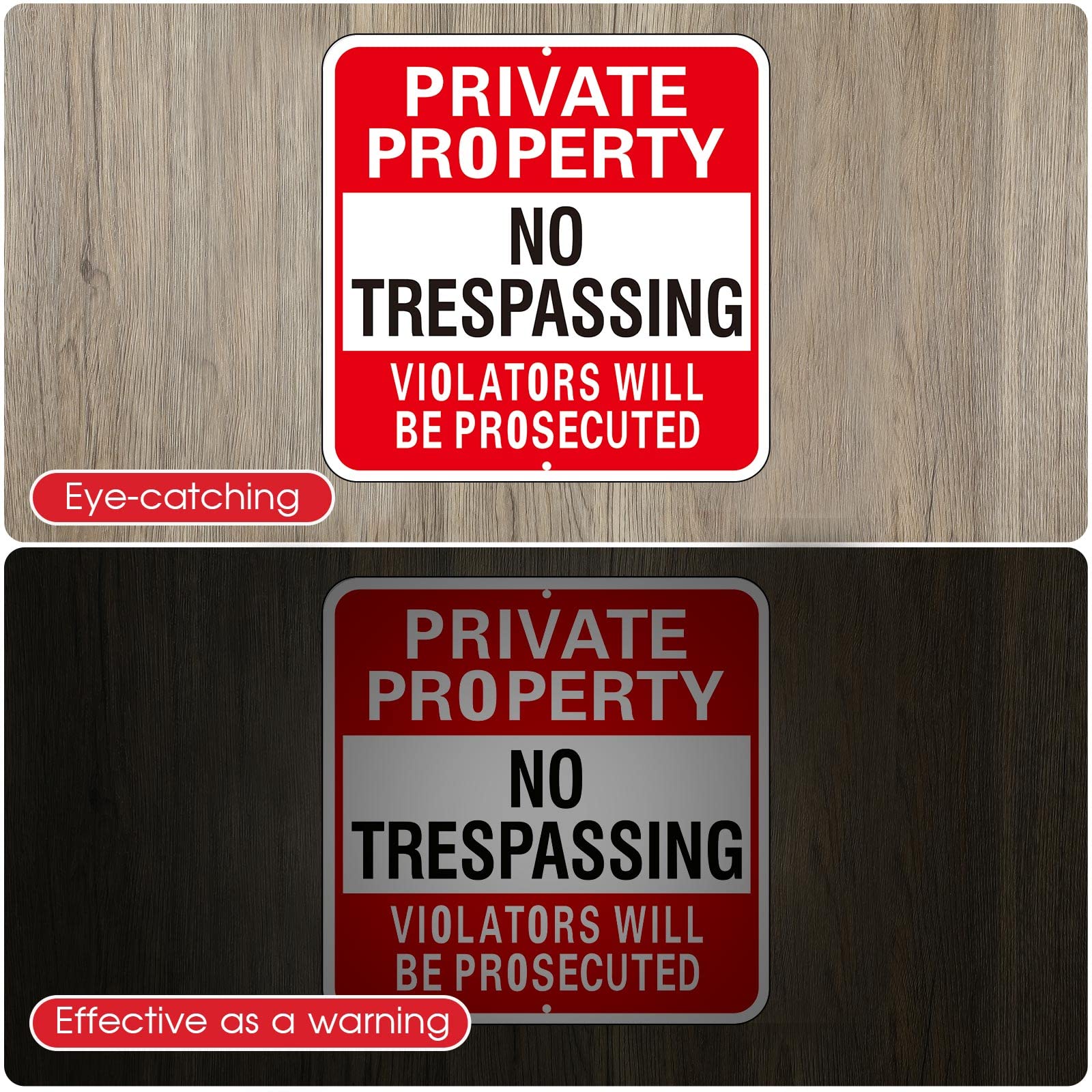 Amylove eight-pack no trespassing signs for multiple outdoor locations.