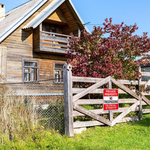 Amylove weatherproof no trespassing sign withstands sun and rain over years.
