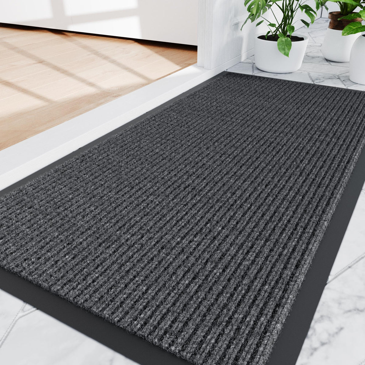 Amyracel front door mat with deep grooves capturing dirt and moisture effectively