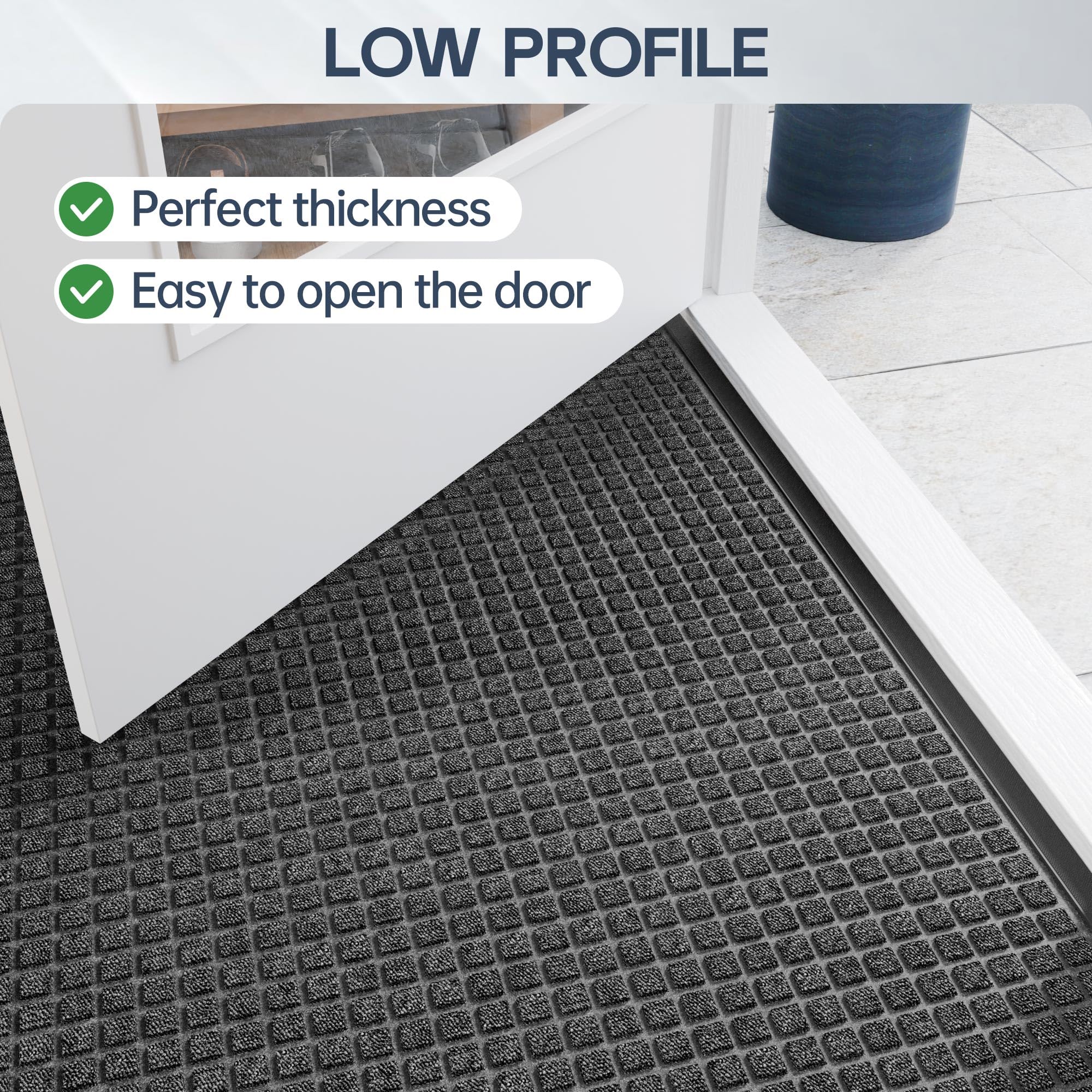 Amyracel door mat traps dirt and moisture with patterned grooves for cleaner floors.