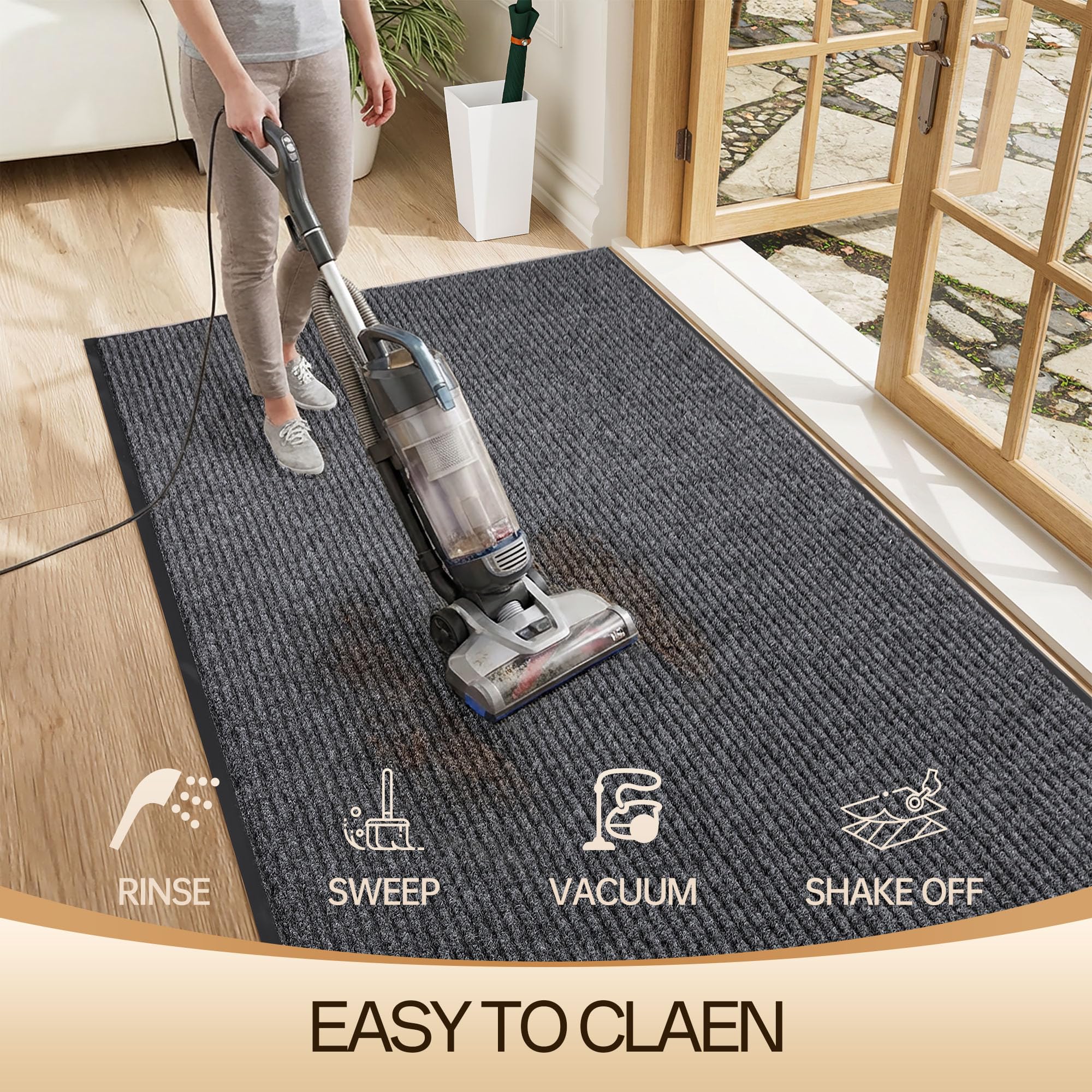 Amyracel low-profile-design allows doors to open freely over the mat.