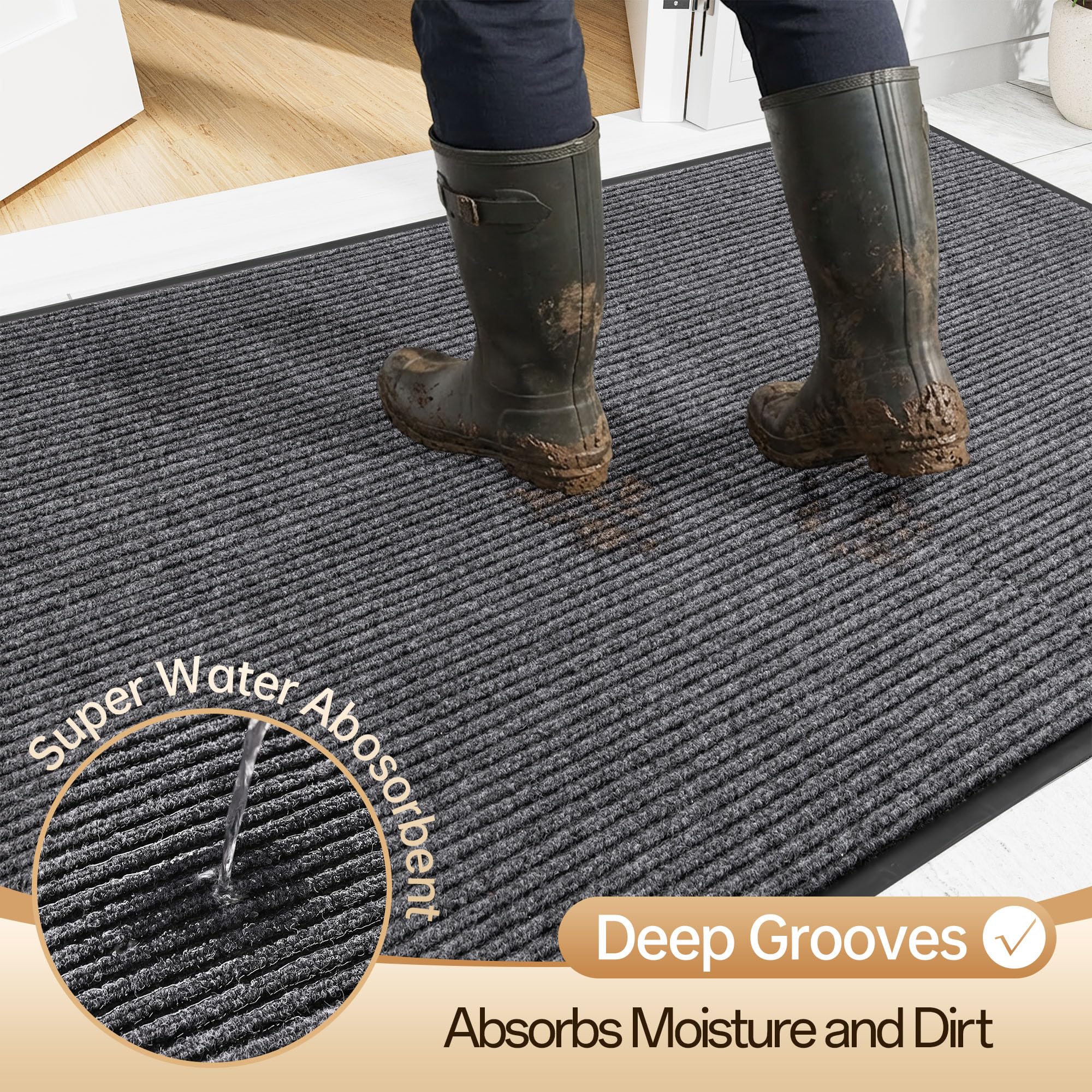 Amyracel door mat with non-slip rubber backing stays secure on dry floors.