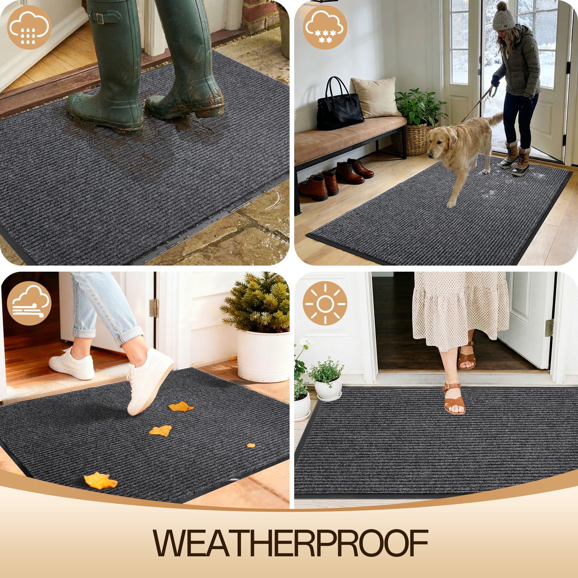 Amyracel outdoor door mat is easy to clean with vacuum or hose.