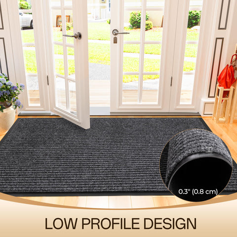 Amyracel rubber-backed mat provides reliable traction on smooth floors.