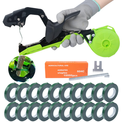 AMZCOM Plant Tying Machine front view highlights compact, lightweight design for quick garden tasks.