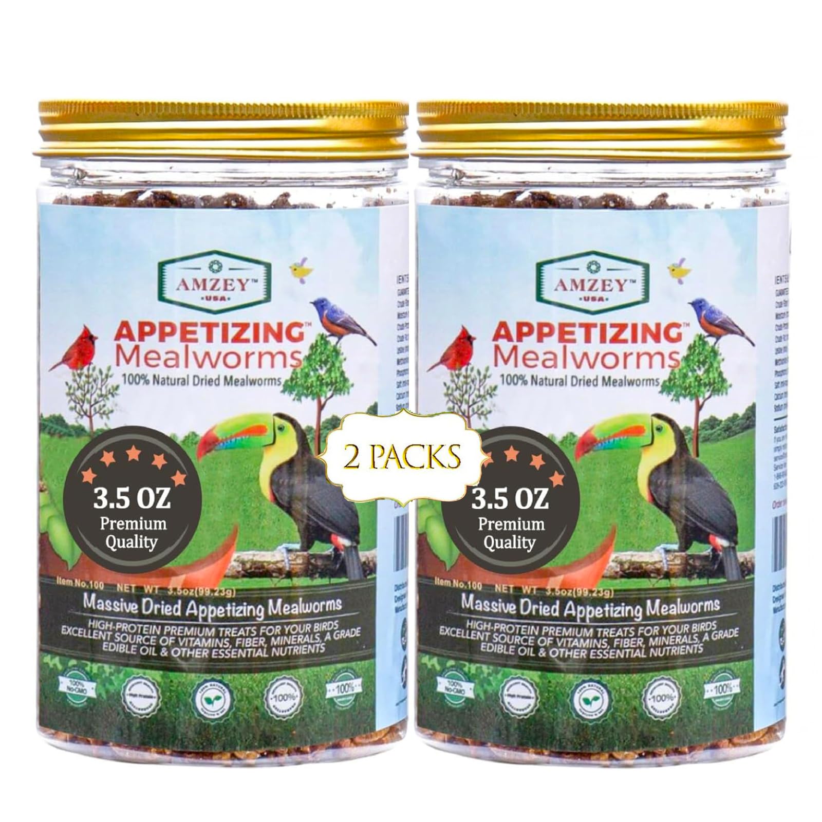Amzey dried mealworms in a reseal jar, showing easy storage and freshness.