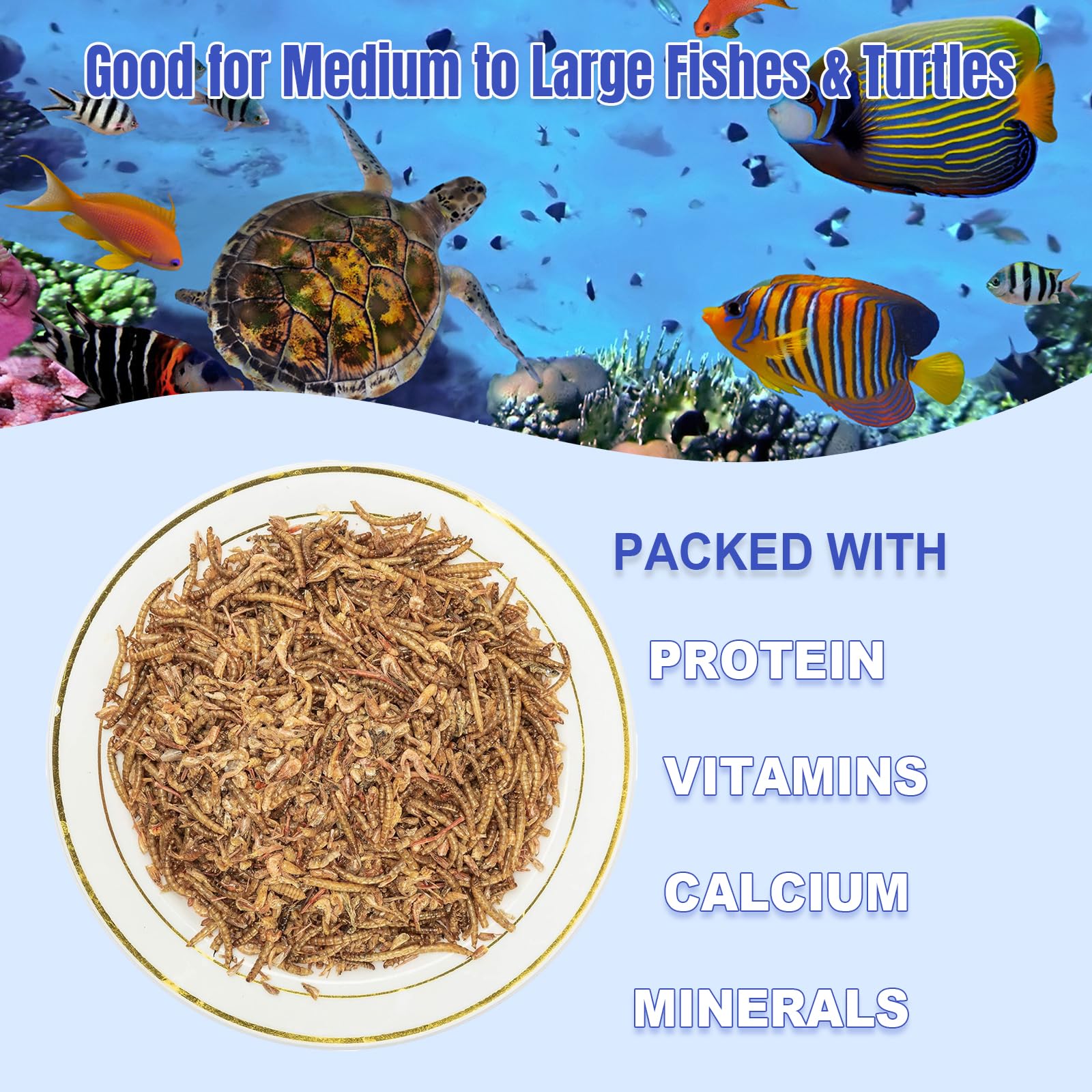 Reptile-friendly Amzey dried mealworms for turtles and other small pets.
