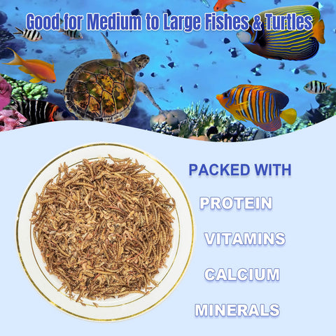 Reptile-friendly Amzey dried mealworms for turtles and other small pets.