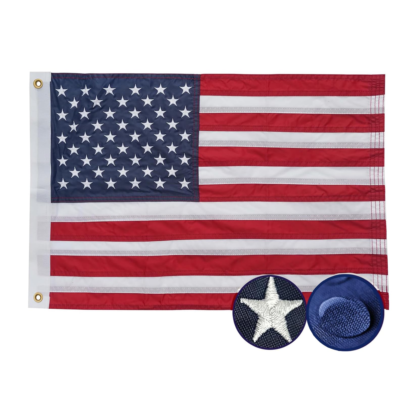 AMZFLAG American flag 12x18 flying outdoors, ideal for boats and cars.