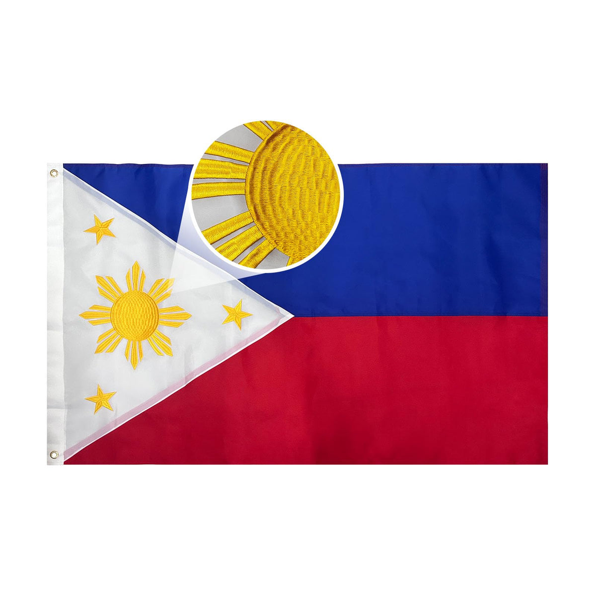 AMZFLAG embroidered Philippines flag 3x5ft outdoors, durable stitching for long-lasting pride.