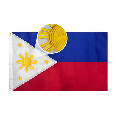 AMZFLAG embroidered Philippines flag 3x5ft outdoors, durable stitching for long-lasting pride.