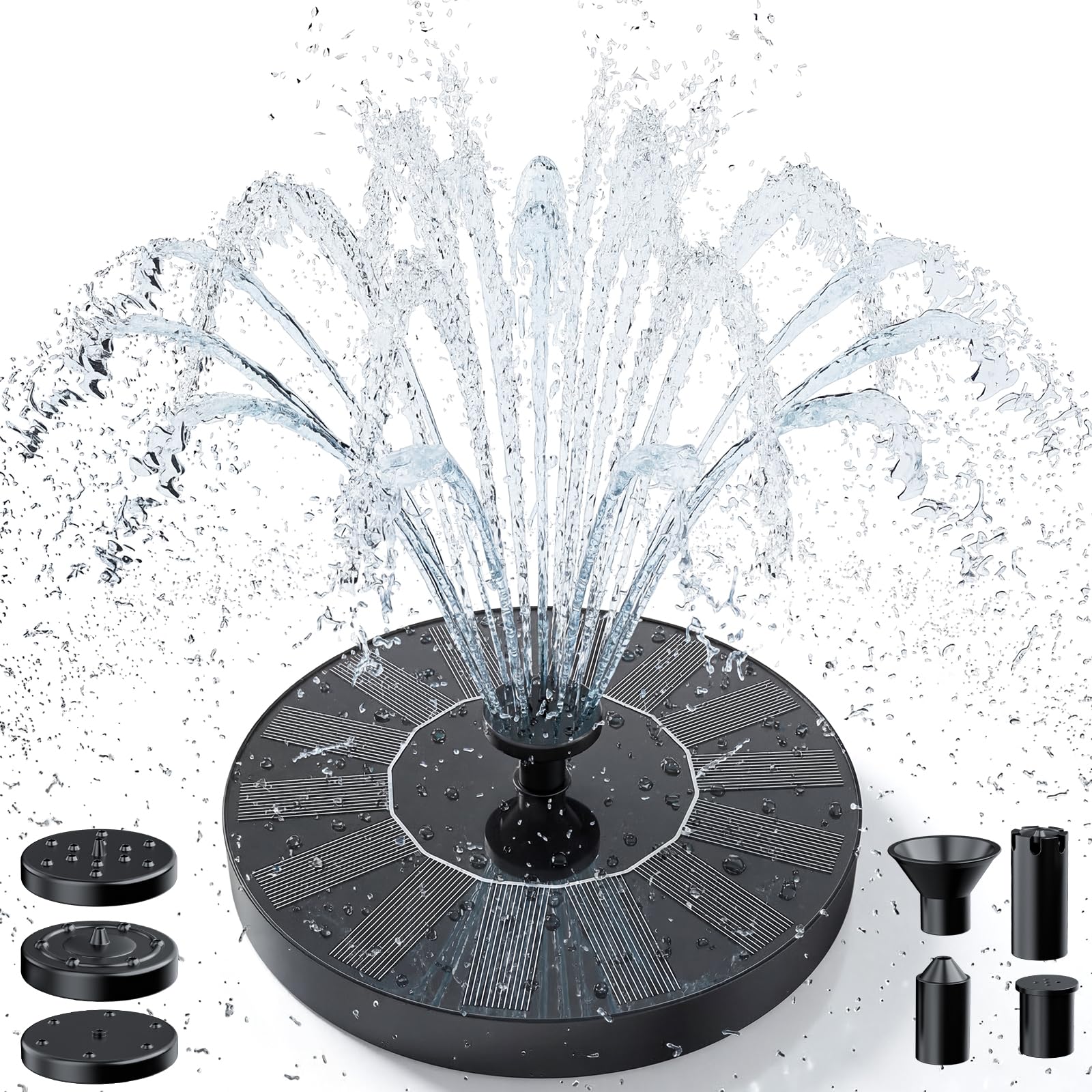 AMZtime 1.4W solar bird bath fountain, top view, for a lively yard focal point.